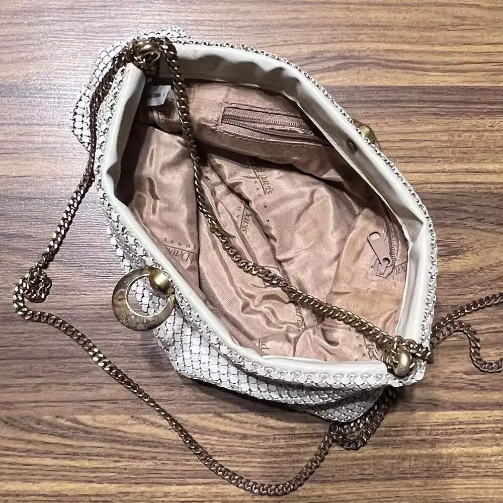 Whiting & Davis International Vintage White Metal Mesh Evening Bag with Gold Cha
